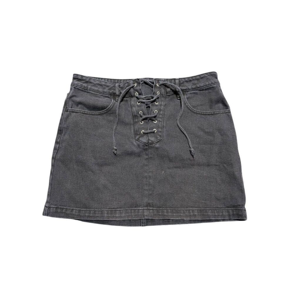 Kendall & Kylie Black Mid Rise Mini Criss Cross Drawstring Womens Denim Skirt 28